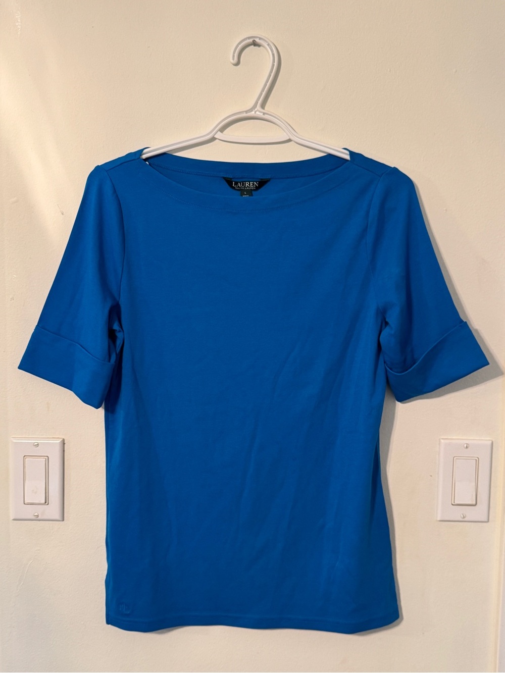 Ralph Lauren Bright Blue Boatneck Elbow-Sleeve Top